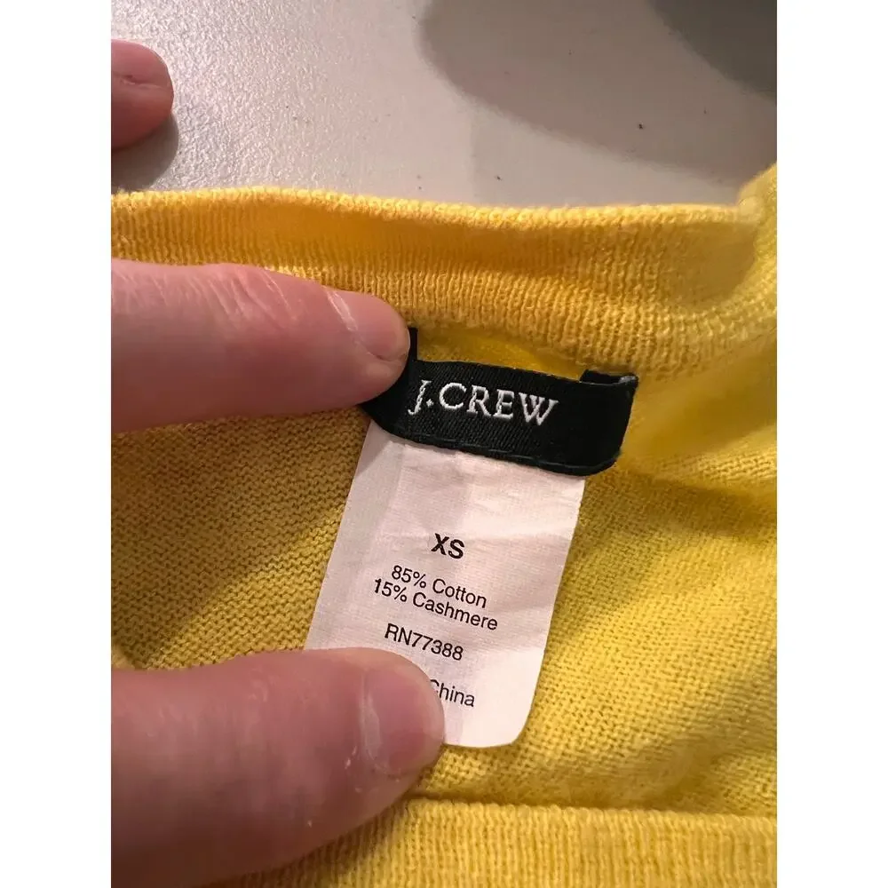 J.Crew Yellow Cashmere Cotton Embellished Button Front Cardigan Sweater Size XS
